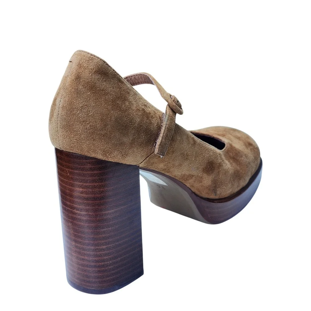 Jeffrey Campbell Tan Suede Mary Ann Heels Mary Jane Platform Pumps  Brown 9.5
